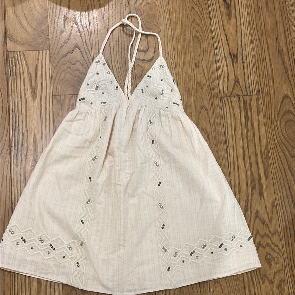 White Halter Dress with Embroidered Details